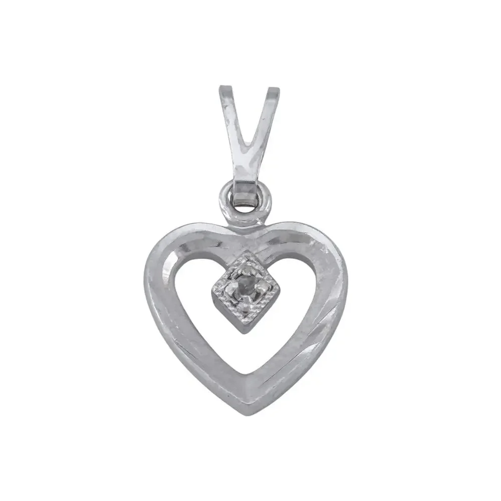 Vintage Sterling Silver 925 Diamond Heart Pendant